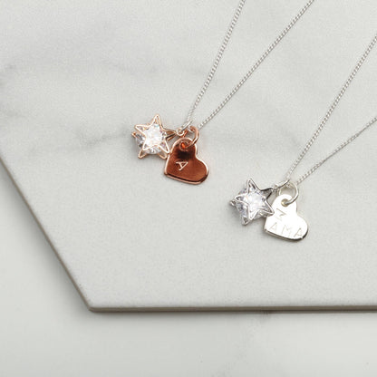 Star and heart personalized necklace, Birthday Gift For Her, Mothers day gift, Custom kids initial necklace, Dainty, Minimalist Necklace