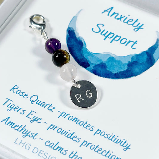 Back to school gift, Personalised Anxiety gemstone bag charm, Emotional Support gift, School bag charm, Back to school good luck