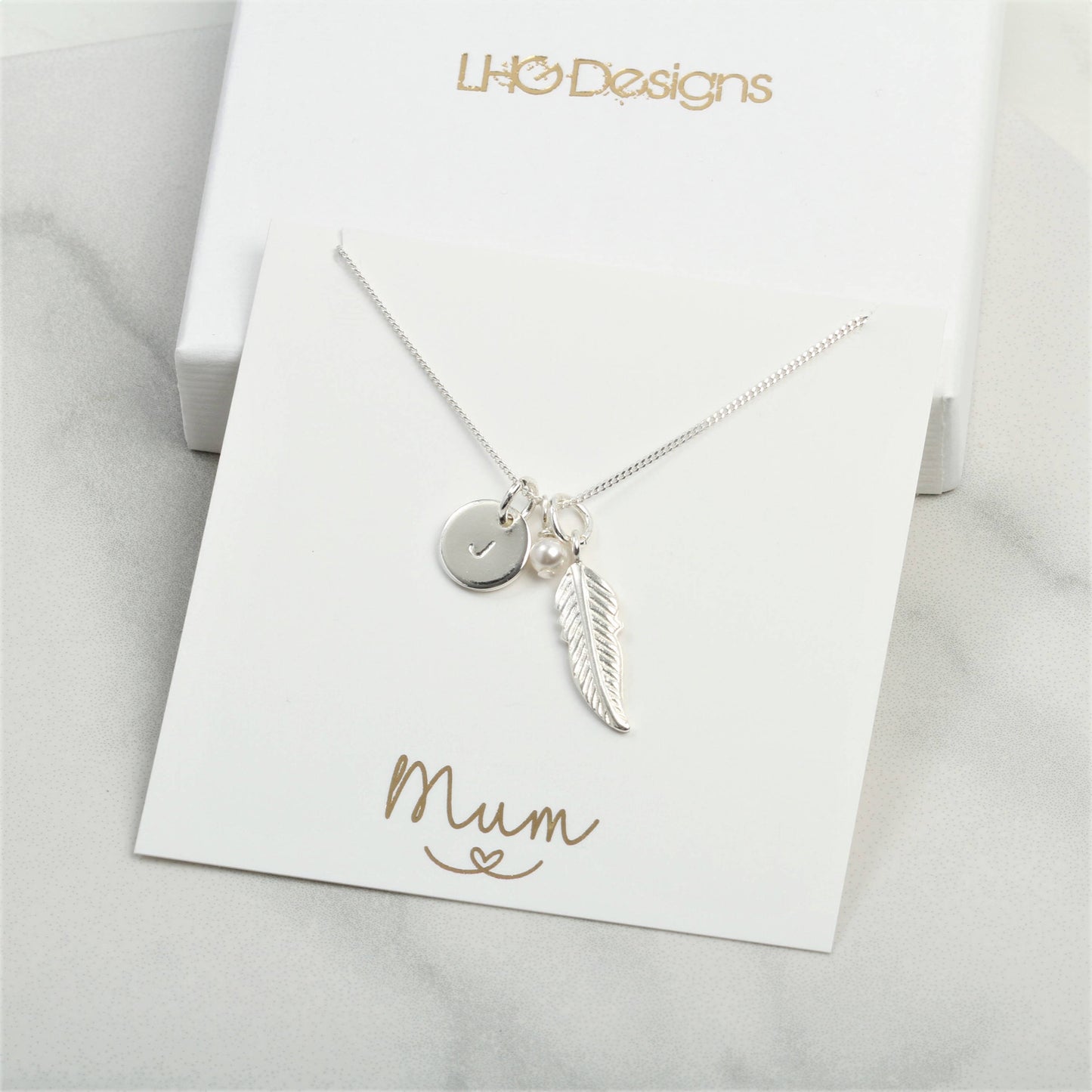 Personalised Silver Feather necklace, Birthday gift for her, Mothers Day gift for mum friend daughter wife sister bride, memorial sympathy