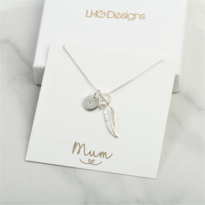 Personalised Silver Feather necklace, Birthday gift for her, Mothers Day gift for mum friend daughter wife sister bride, memorial sympathy