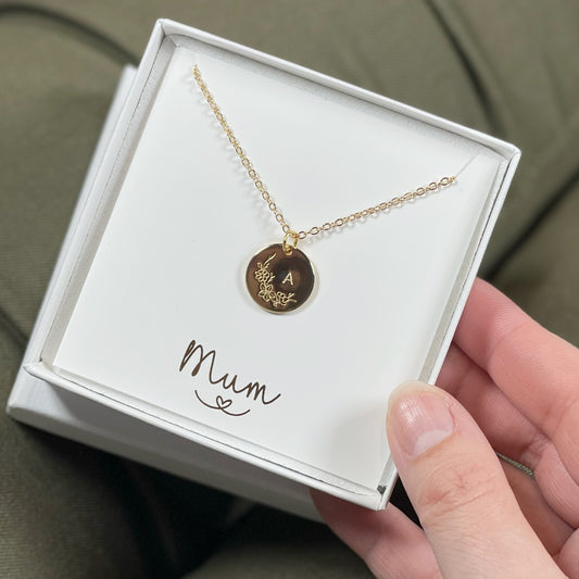 Mother’s Day Gift, Mothers day Personalised Necklace, Mothers day Initial necklace, Flower Cherry blossom necklace, Birthday gift for mum,