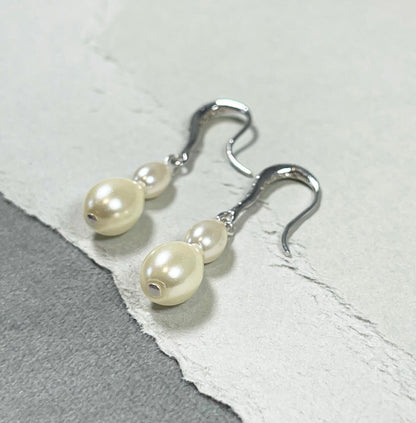 Pearl Drop Earrings with Diamond, Bridal Earrings, Wedding Earrings for Brides, Pearl Jewelry, Bridesmaid Gift, Gift for Her, Teardrop pearl