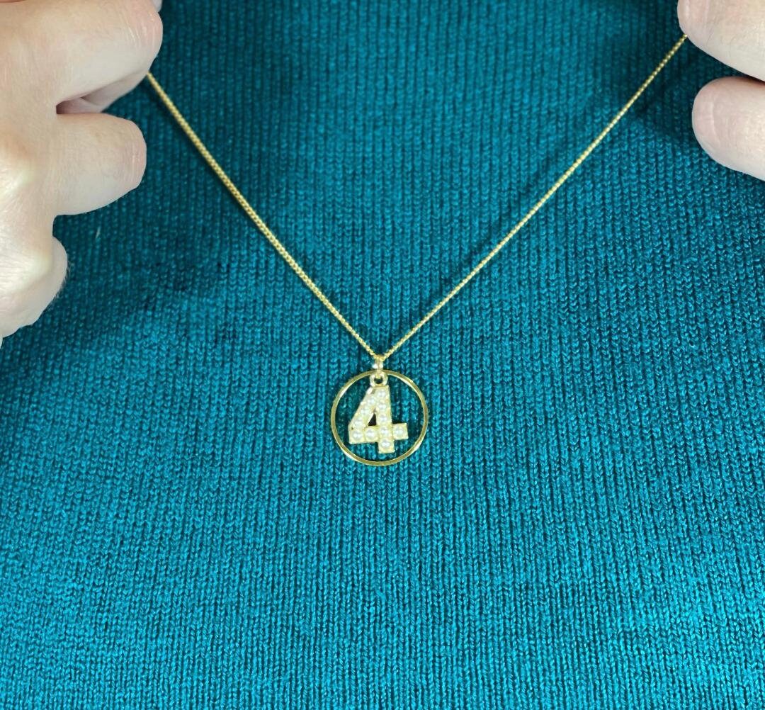 Pearl number necklace, 40th birthday gift for her, Pearl letter necklace, Pearl pendant, 40th birthday gift for women, Gold Pearl necklace