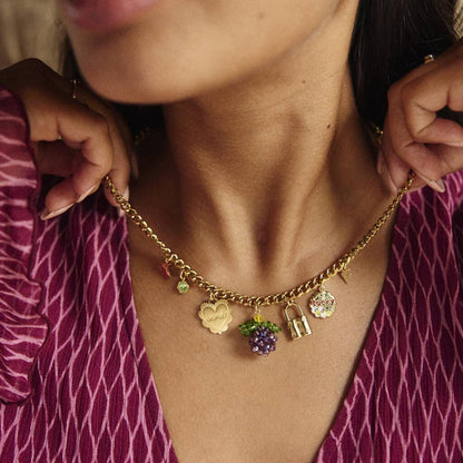 Fruit charm Necklace gold, Gold Charm Necklace, Customizable Charm Necklace, Vintage Style Chunky Necklace, Multi Charm Necklace, blackberry