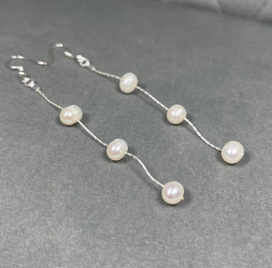Natural Fresh Water Pearl Drop Earrings, Dainty Dangle Pearl Earrings, Bridal Jewellery, Multiple Pearl, Wedding Earrings, Bridesmaid Gift