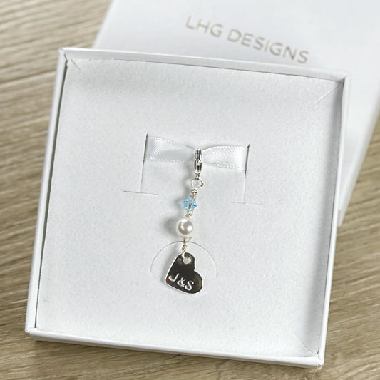 Something blue personalised keepsake bouquet charm, Bouquet memory charm, bride to be gift, something old something new something borrowed