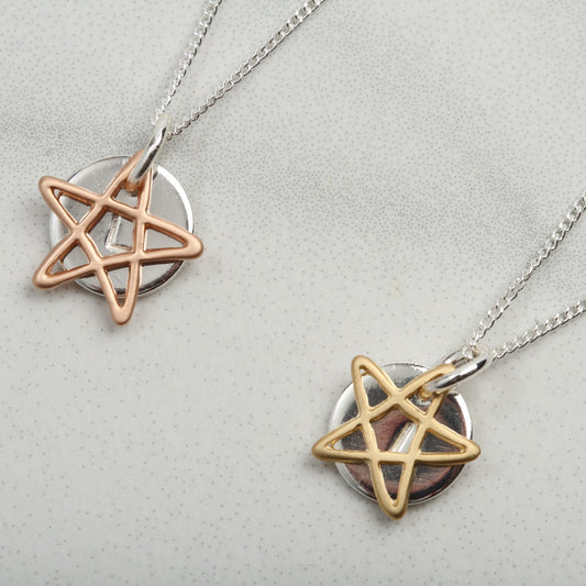 Personalised Rose Gold & Silver Star Necklace, Disc pendant necklace, Minimalist Jewellery, Birthday Gift For Her, wife mum friend sister,