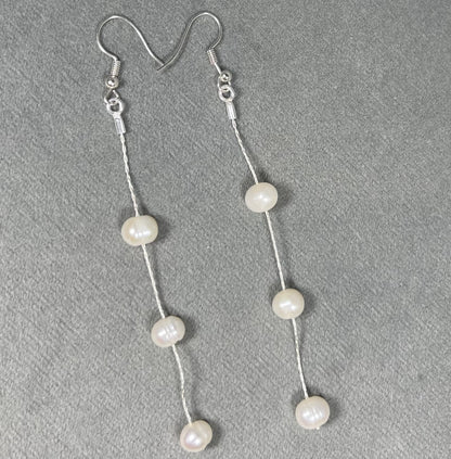 Natural Fresh Water Pearl Drop Earrings, Dainty Dangle Pearl Earrings, Bridal Jewellery, Multiple Pearl, Wedding Earrings, Bridesmaid Gift