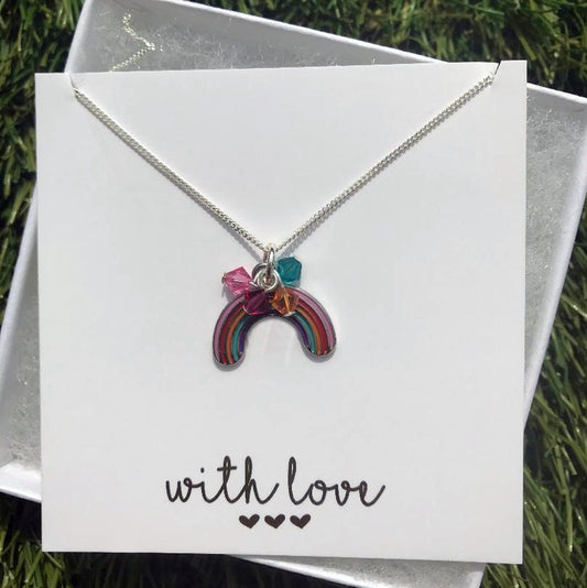 Rainbow birthstone necklace, Birthday gift for her, kids, Mothers Day gift for mum gran children niece daughter sister wife good luck LGBTQ