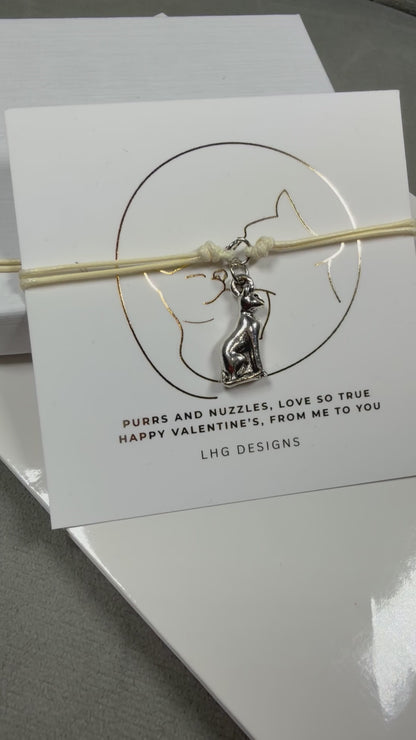 Cat Charm Cord Bracelet – Valentine’s Day Gift for Cat Lovers, Cute Minimalist Bracelet, Adjustable Friendship Bracelet, Galentine’s Gift