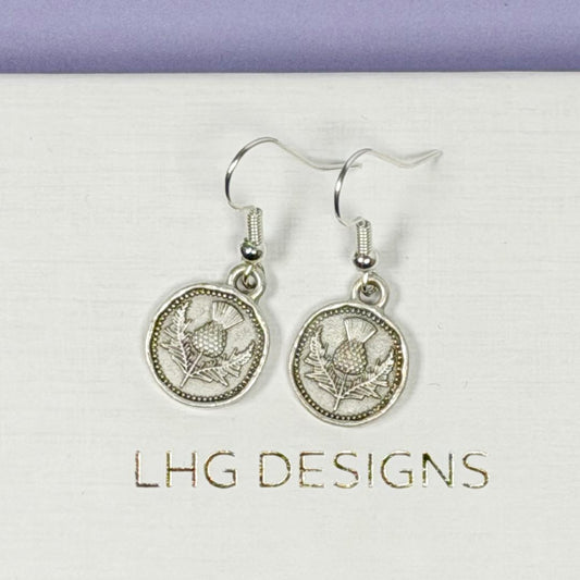 Caledonia Thistle Earrings- Silver plated Scottish gift