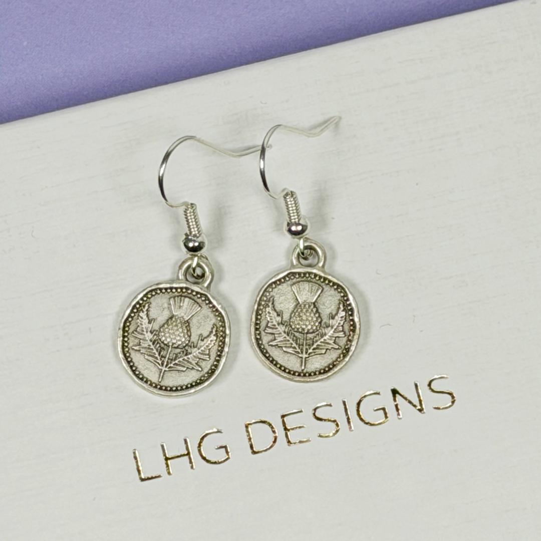 Caledonia Thistle Earrings- Silver plated Scottish gift