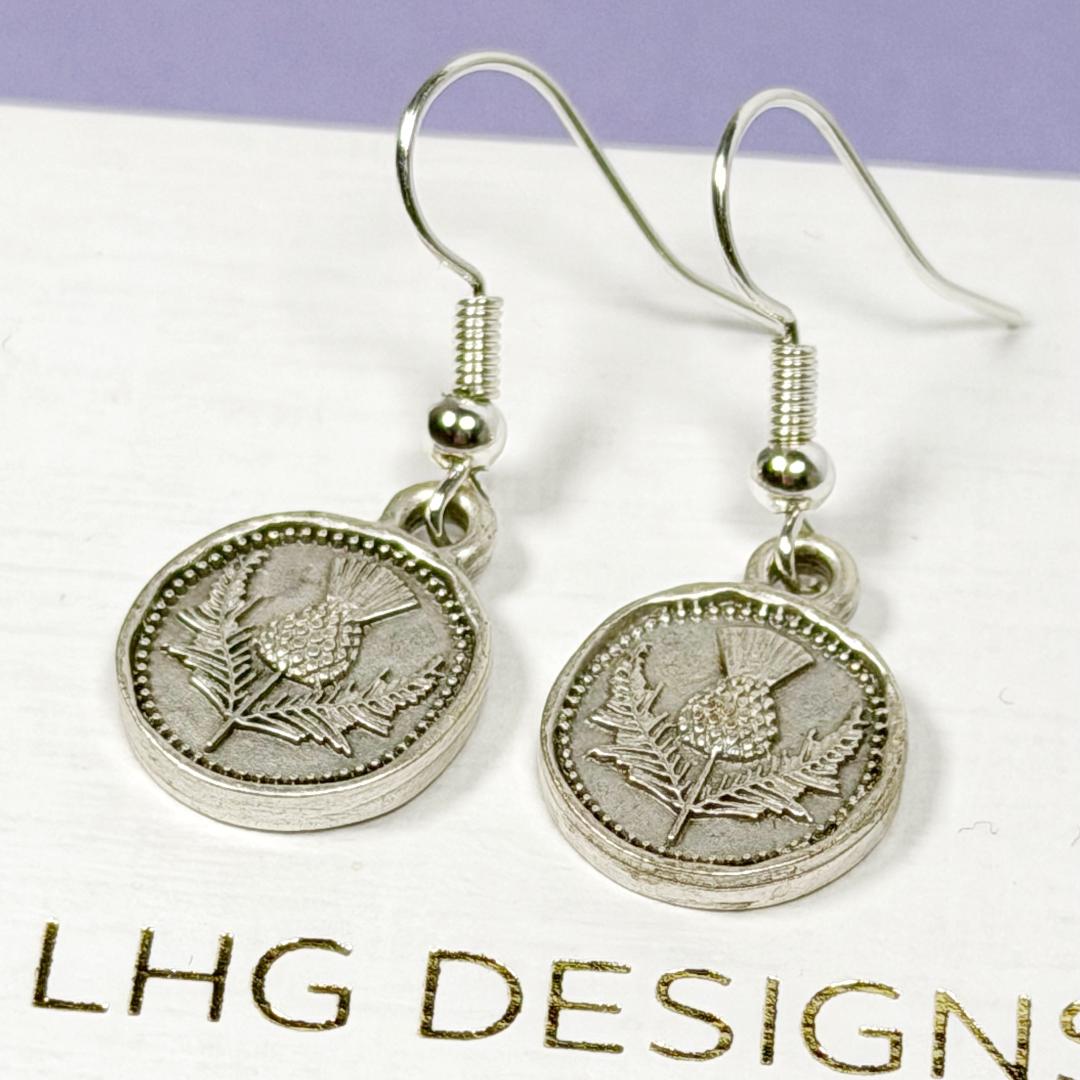 Caledonia Thistle Earrings- Silver plated Scottish gift