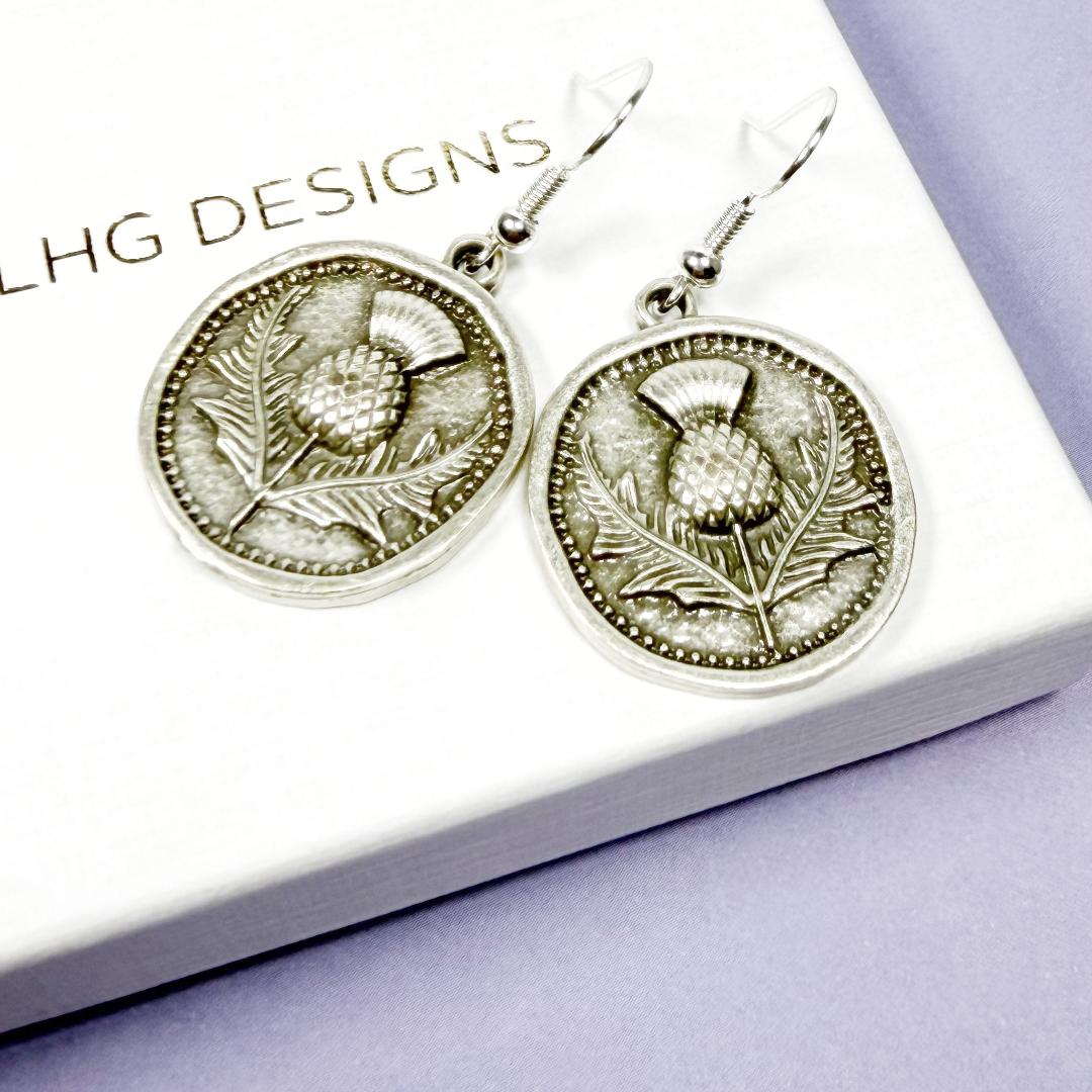 Caledonia Thistle Earrings- Silver plated Scottish gift