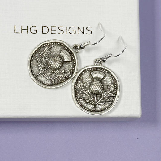 Caledonia Thistle Earrings- Silver plated Scottish gift