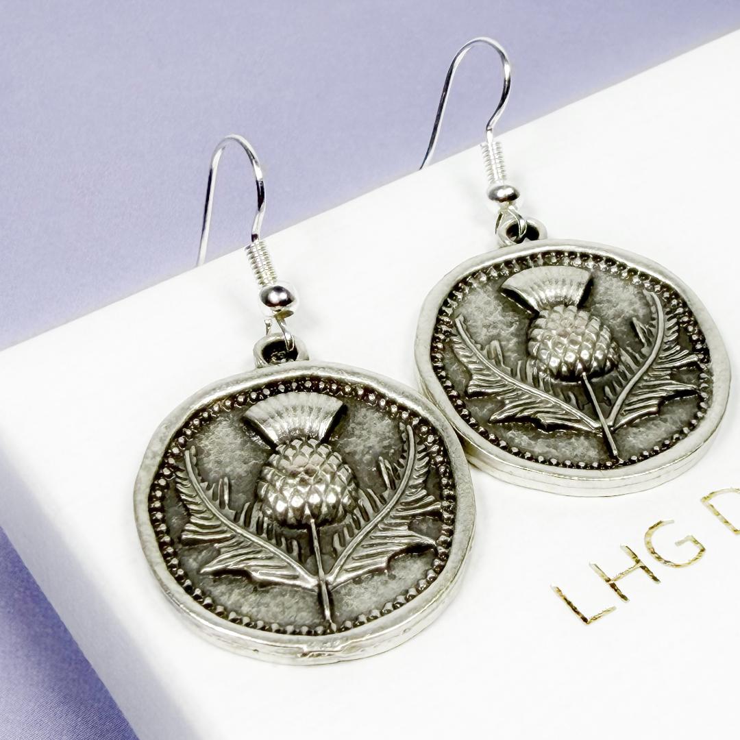 Caledonia Thistle Earrings- Silver plated Scottish gift